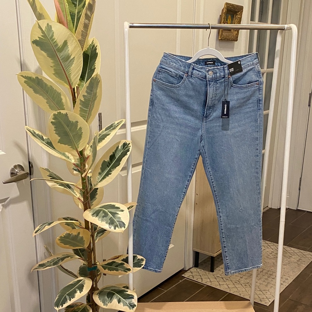 Express Light Blue Straight Leg Jeans